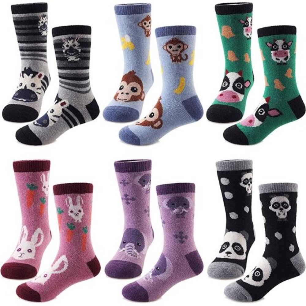 6 Pairs, Kids Boys Winter Warm Cozy Thick Heavy Thermal Crew Boot Socks